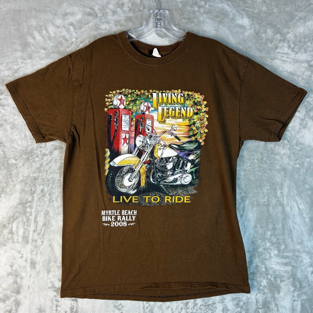 Myrtle Beach Bike Rally 2008 T-Shirt Mens Medium Living Legend Brown Graphic Tee